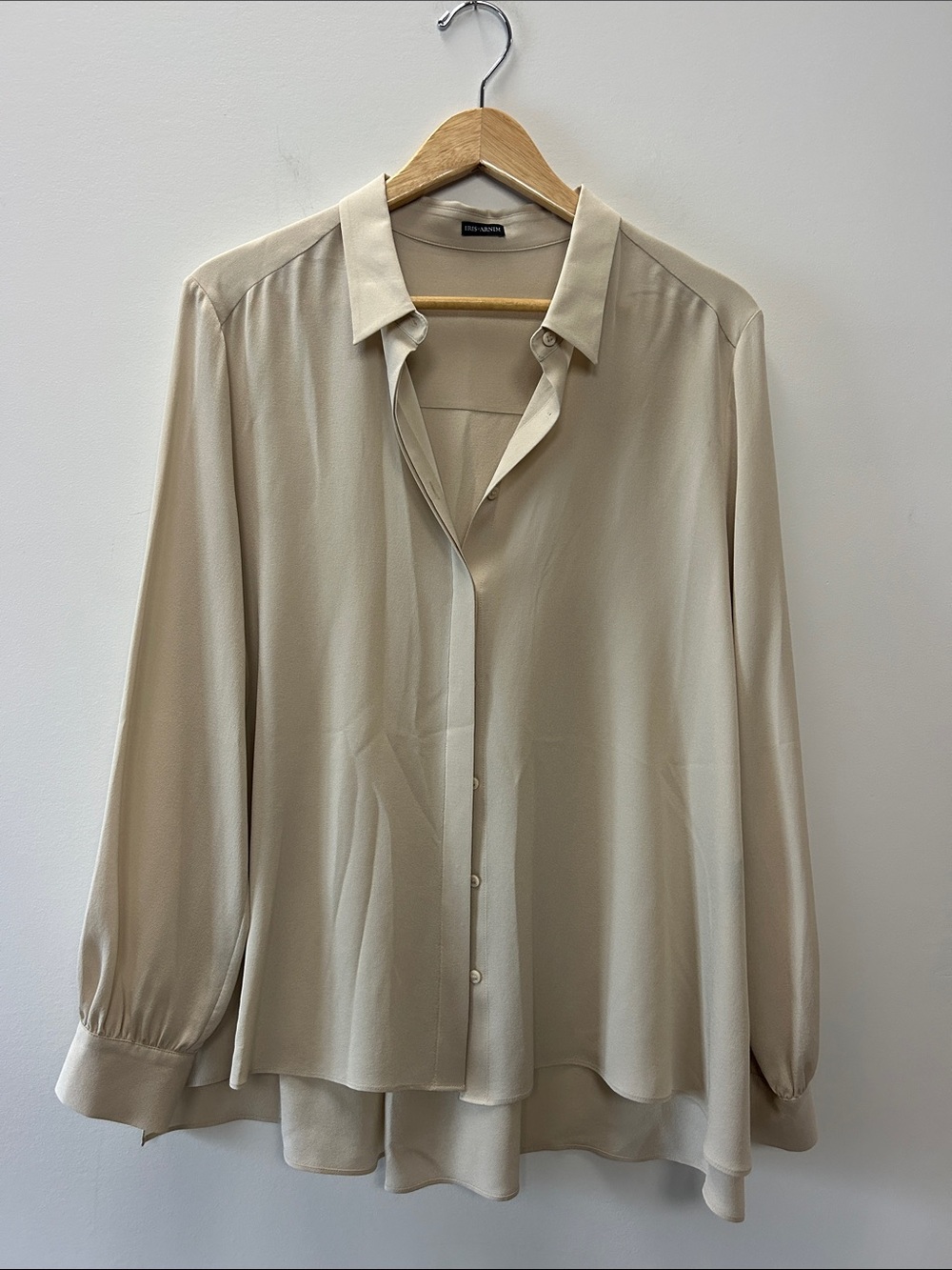 Light Cream Button-Down Silk-Look Blouse